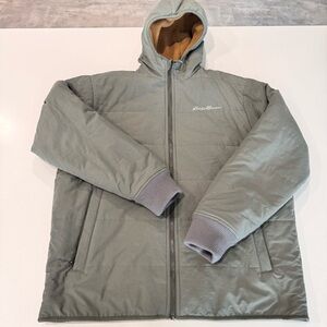 Eddie Bauer Men's Olive Green Hooded Puffer Jacket